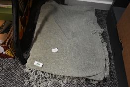 Three vintage chenille fringed throws in sage green 180cm x 135cm