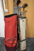 A bag of mid-20th Century golf clubs, by John Shiells of Kendal and others, and a separate golf bag