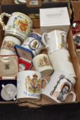 A small collection of Royal commemorative ware including two boxed coins.