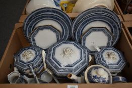 A part dinner service in Flo Blue by Keeling and Co Losol Ware 'Ormonde' pattern having 11 pieces