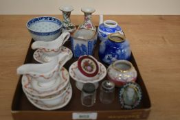 A Chinese blue and white Rice Grain pattern tea bowl, measuring 5.5cm high, and a selection of other