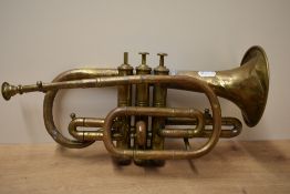 A vintage cornet in wooden box AF.