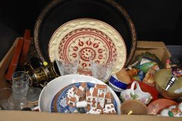 An Adams Titan Ware plate, a pair of etched glasses having the Edgerton coat of arms, a platedware