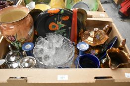 A Tunstall 'Tulip Time' vase AF, a cut glass fruit bowl, a black Crown Ducal Poppy dish, a copper