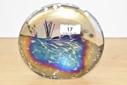 A John Ditchfield Glassform iridescent art glass paper weight, signed and dated 1982 to base. 17cm.