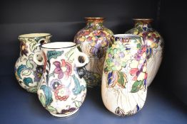 A pair of early 20th century Royal Winton Carnation vases in the Art Deco style, h23cm, painted