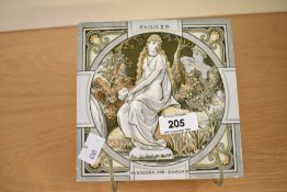 A late 19th century Minton's 'Thomson's season' tile, decorated with a scene from MVSIDORA AND