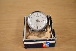 A miniature Swiss made Oris clock, original box, 6cm.
