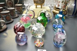 A selection of hand blown 20th century art glass, to include a floral perfume bottle, 12cm, ect.