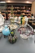 An unusual vintage continental hand blown glass decanter with original stopper, 34cm, sold
