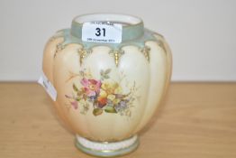 A late 19th / early 20th century Royal Worcester porcelain jar of lobed form, hand-painted with