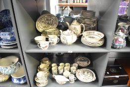 An extensive mid-century Indian Tree tea set, decorated with foliage on a white glaze ground, to
