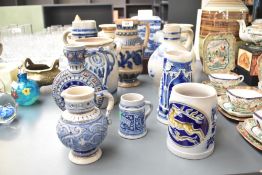A selection of late 19th / early 20th century German blue and white Westerwald Rhenish pottery, to