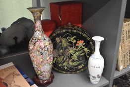A Modern Chinese eggshell porcelain 'Millefiori famille rose' design vase 37cm with material covered