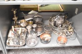 A group of late 19th / early 20th silver plate table ware, to include tea pot with impressed mark '