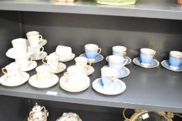 A mixed set of fine bone china cups and saucers to include Hammersley & Co, 7cm, Shelley pattern