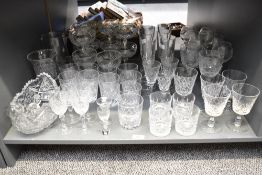 A good selection of mid century glass, to include Waterford crystal twist stem wine glasses, 18cm,