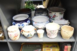 A selection of late 19th / early 20th century jardiniere's and honey pots, to include a Victorian