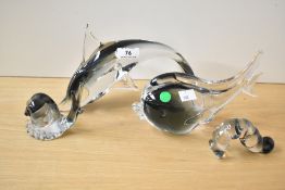 A selection of 20th century hand-blown glass figures in the Murano style (4), largest w24cm.