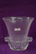 A rare Lalique smoked glass Aztec pattern vase, of flared form with four horizontal bands over a