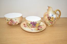 A group of Royal Worcester tea wares, comprising tea cup, saucer, sugar & cream, in blush ivory,