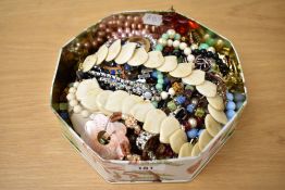 An assortment of costume jewellery, including statement necklaces, beaded jewellery and bracelets