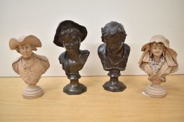 After Jean-Baptiste Carpeaux (1827-1875), a pair of early 20th century bronze busts depicting a