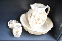 A group of Crown Devon blush ivory style ceramics, to include a large jug and bowl, 30cm, a lidded
