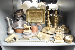 A selection of late 19th /early 20th century brass and copper wares to include, candle sticks,