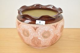 A Langley ware patent pottery jardiniere in style Royal Doulton with impressed and printed marks