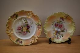 A pair of late 19th / early 20th century Carlton Ware porcelain blush ivory cabinet dishes decorated