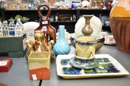 A selection of mid century studio pottery, to include a Majolica style paint pot, 14cm, a
