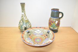 A group of vintage Dutch pottery to include a bowl, pattern '209', 26cm, fluted vase, pattern '829',
