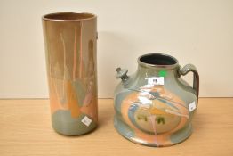 An unusual early 20th century Spainsh art pottery slip trailed jug by Vila Clara, signed to base,