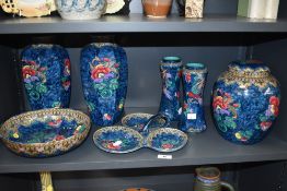A selection of early 20th century Losol Ware to include a pair of large vases, 30cm, bowl,24.5cm,