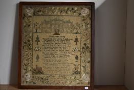 An 18th century needlework sampler, performed by Elizabeth Herman, aged 10, 1843, reciting 'Christ's