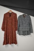 A 1940-50s Hebe Sports skirt-suit in light blue and brown striped wool, along with an orange and