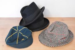 Three vintage men's hats, comprising a Edgar Bell made in Morecambe 'lonsdale' Homburg style hat
