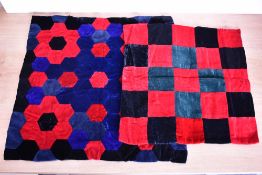 Two vintage handmade cushion fronts, featuring velvet patchwork construction. One being 16'
