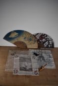 A collection of antique functional accessories. Three handkerchiefs, comprising a HRH Princess