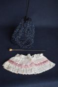A box of vintage ladies accessories, containing: A piece of cream pineapple lace, layered with