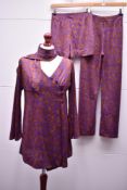 Two 1960s-1970s costume outfits and complimentary boots. A 1960s four-piece disco set in brown and