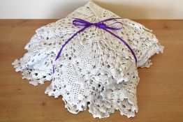 A 20th century handmade crochet bedspread in white cotton, size double.