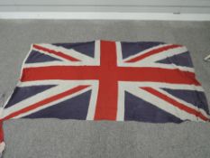 Seven Union Jack Flags, mixed sizes and condition, 200cm x 110, 180cm x 115cm, 155cm x 100cm,