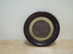 A WWI Bronze Memorial Plaque named to Thomas Watson in mahogany circular frame with glass