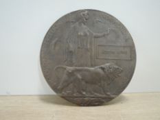 A WWI Bronze Memorial Plaque named to Joseph Lowe