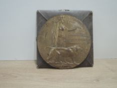 A WWI Bronze Memorial Plaque named to Philip Segrave in original card envolope
