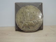 A WWI Bronze Memorial Plaque named to William McCallum in original card envelope with paper inner