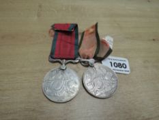 Two 1855 Turkish Crimea Medals, namings worn or replaced, ribbons present, one has replacement