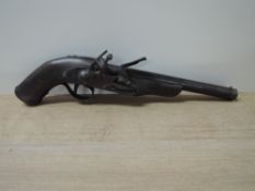 A Flintlock Pistol in very poor condition, no proof marks seen, no marks to lock plate, converted